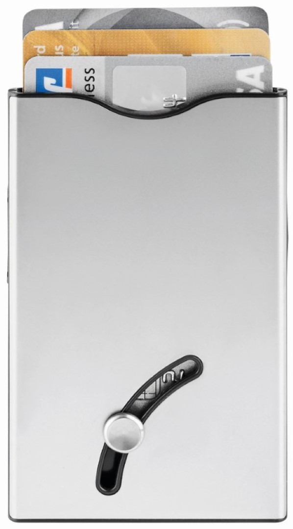 Blackmaxx® Sicherheitskartenhalter "CardSafeOneTouch" silber
