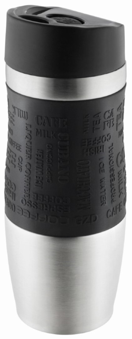 Metmaxx® Thermobecher "CremaEleganza" silber, Manschette schwarz