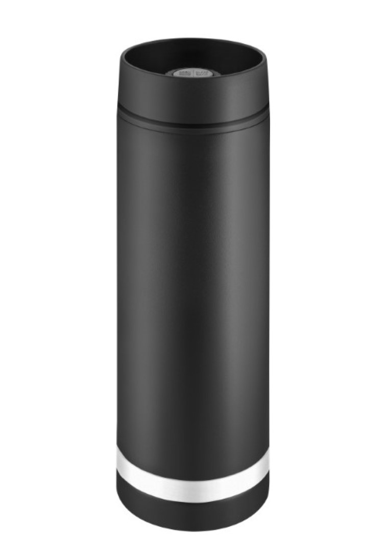 Metmaxx® Thermobecher "Crema" 360°  schwarz/Ring weiß