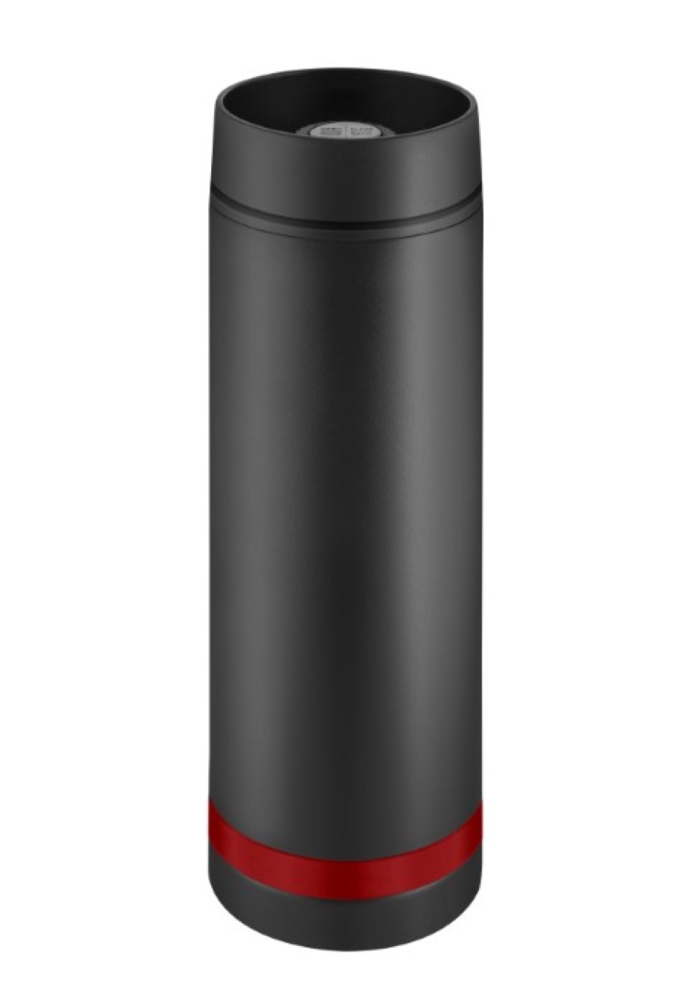Metmaxx® Thermobecher "Crema" 360°  schwarz/Ring rot