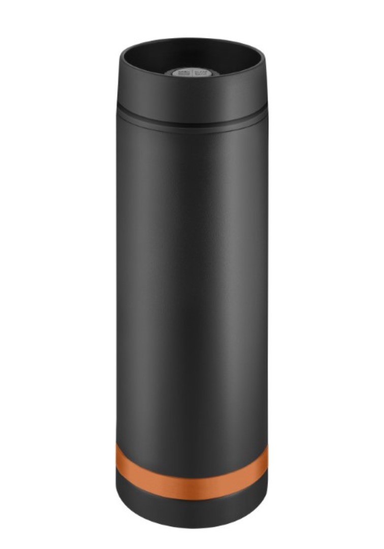 Metmaxx® Thermobecher "Crema" 360°  schwarz/Ring orange